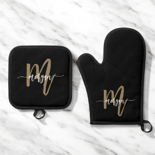 Set De Manoplas Black Gold Monograma moderno guión de cocina