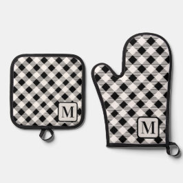 Set De Manoplas Black White Buffalo Plaid Gingham Monograma Cute