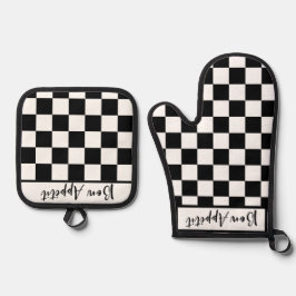 Set De Manoplas Black & White Checkerboard