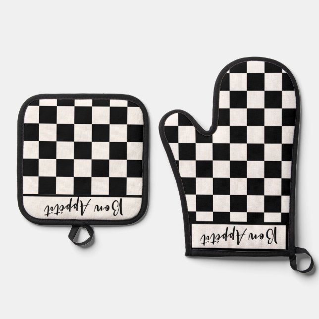 Set De Manoplas Black & White Checkerboard  (Anverso)