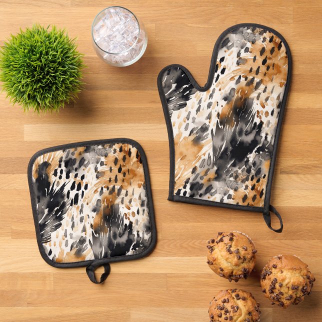 Set De Manoplas Blanco Negro Crema Leopardo Animal   (De arriba hacia abajo)
