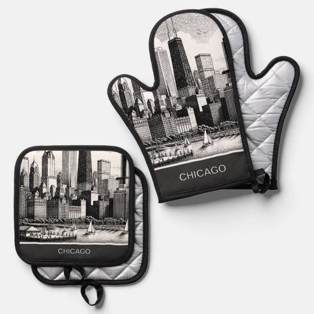 Set De Manoplas Blanco negro de Chicago (Anverso/Reverso)