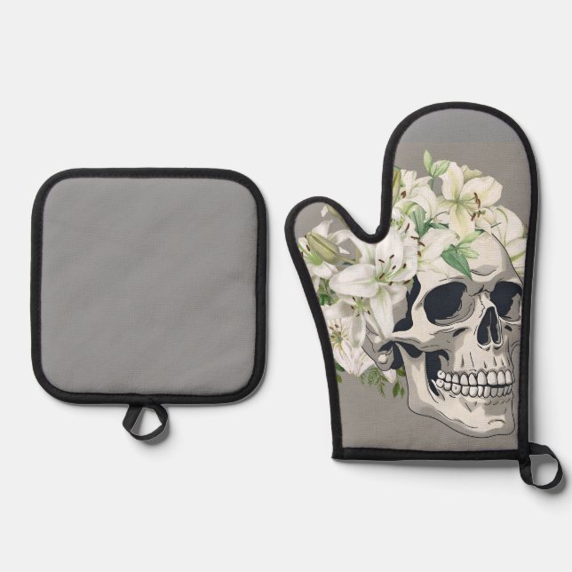 Set De Manoplas Bloom silencioso: Calaveras y lirios blancos (Anverso)