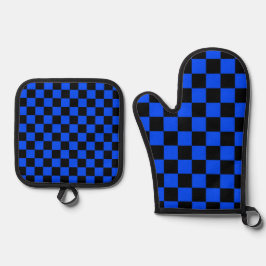 Set De Manoplas Blue and black checkerboard pattern