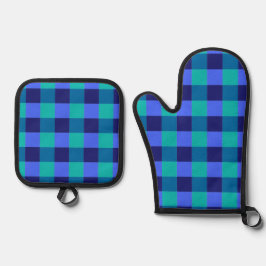 Set De Manoplas Blue Buffalo Plaid Checkered