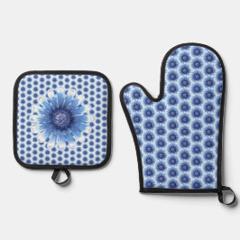 Set De Manoplas Blue Daisy Oven Mitt y Pot Holders