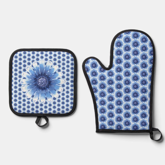 Set De Manoplas Blue Daisy Oven Mitt y Pot Holders (Anverso)