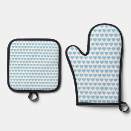 Set De Manoplas Blue Heart Oven Mitt y Pot Holders