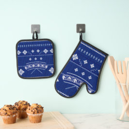 Set De Manoplas Blue Norwegian Knit,  Oven Mit
