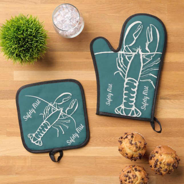Set De Manoplas Blue Ocean Lobster Kitchen Mitt y Potholder Comb (De arriba hacia abajo)