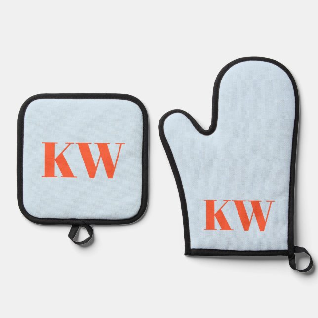Set De Manoplas Blue Orange Monogram Initials Kitchen Gift  (Anverso)