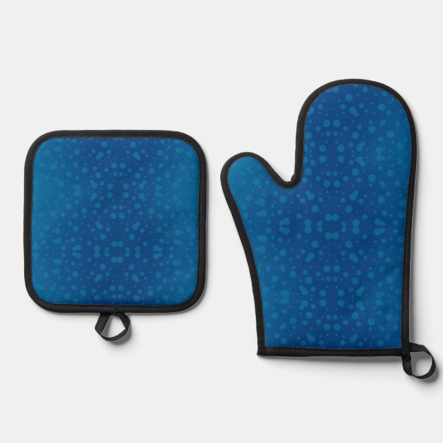 Set De Manoplas Blue pot holder and oven mitt with a subtle star  (Anverso)