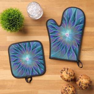 Set De Manoplas Blue Purple Flower Dream Resumen arte fractal