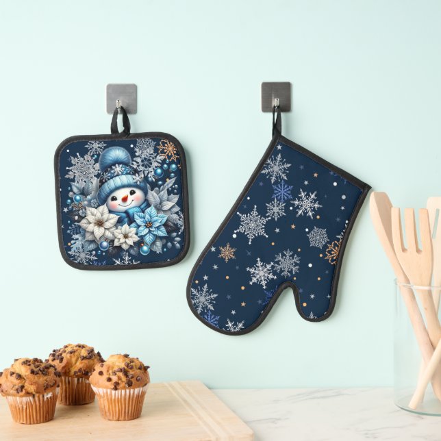 Set De Manoplas Blue Snowman Oven Mitt and Pot Holders (Insitu (colgante))
