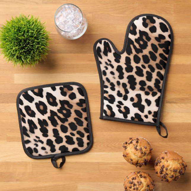 Set De Manoplas Boda de leopardo de crema negra (De arriba hacia abajo)