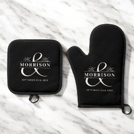 Set De Manoplas Boda Sr. Mrs Black Monogram