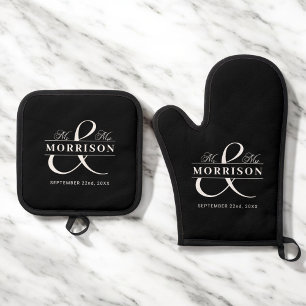 Set De Manoplas Boda Sr. Mrs Black Monogram