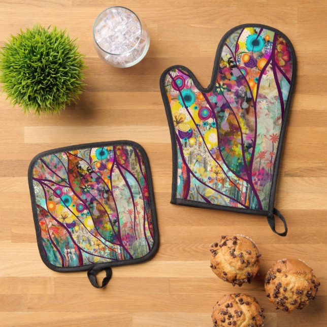 Set De Manoplas Boho Kaleidoscope - Arte floral inspirado en la na (De arriba hacia abajo)