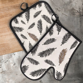 Set De Manoplas Boho Portátil de Hojas Botánicas Oven Mitt & Pot H