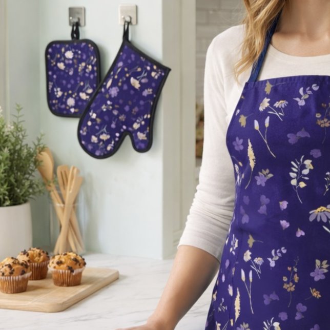 Set De Manoplas Boho Watercolor Wildflowers Navy  (Subido por el creador)