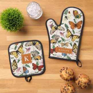 Set De Manoplas Bonito Mariposas Vintage Monograma Nombre