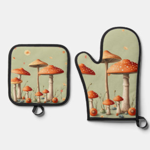 Set De Manoplas Borde de Seta Naranja Luz Verde Claro Cottagecore