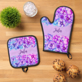 Set De Manoplas Bordes florales púrpura -add name