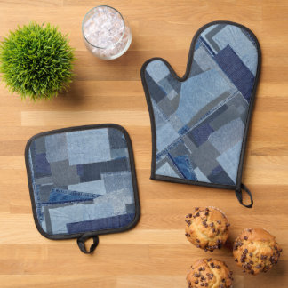 Set De Manoplas Boro Boro Blue Jean Patchwork Denim Shibori