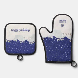 Set De Manoplas Bosque de invierno tranquilo con nieve y copos de 