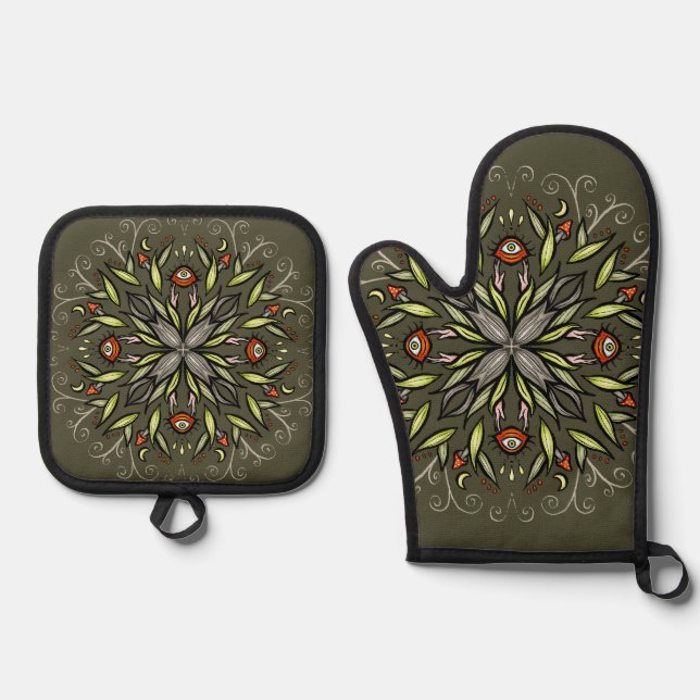 Set De Manoplas Bosque Oscuro Verde Ojos de Hongo Goblincore Tripp (Anverso)