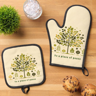 Set De Manoplas Botanical Tree Watercolor Green Foliage