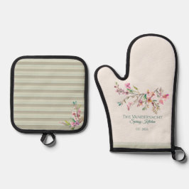 Set De Manoplas Botánico acuarela floral de primavera personalizad