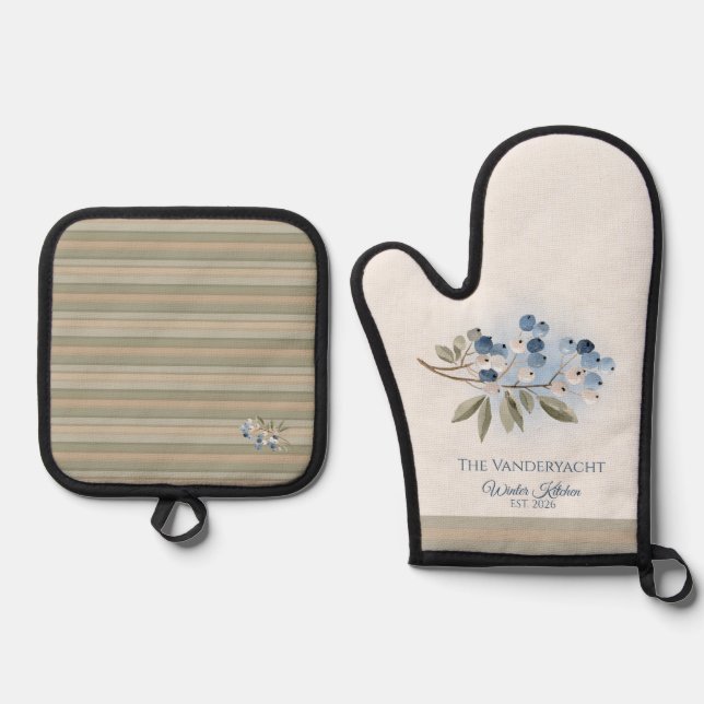 Set De Manoplas Botánico personalizado de arándanos  (Anverso)