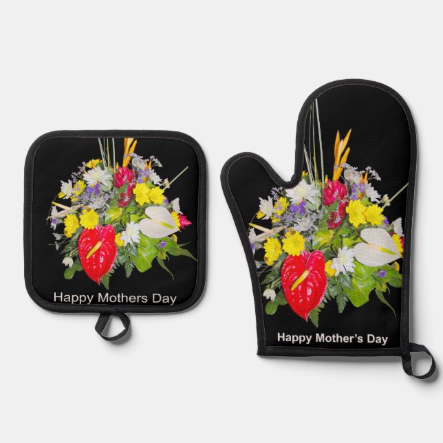Set De Manoplas Bouquet de flores Feliz Día de la Madre (Anverso)