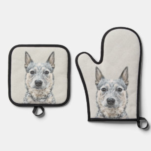 Set De Manoplas Bovinos australianos Perro Azul Heeler Arte Perro 