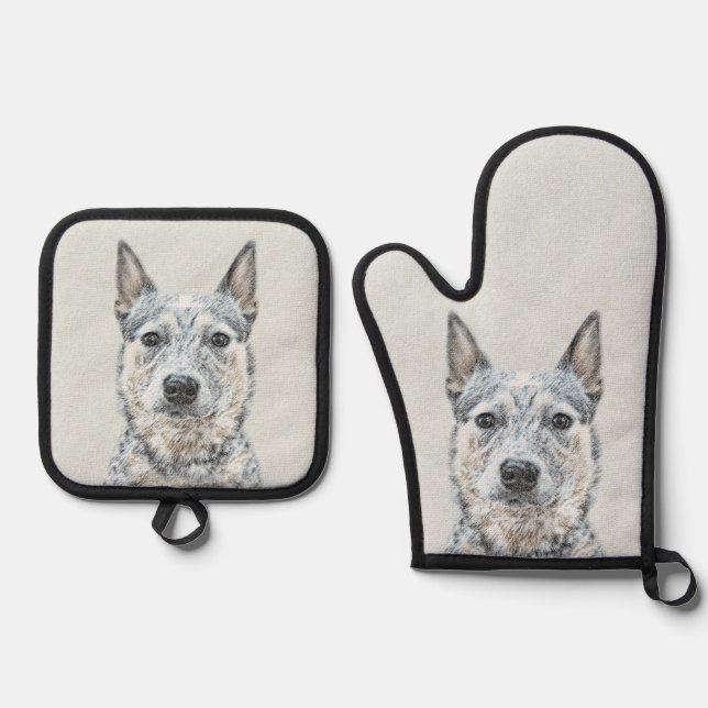 Set De Manoplas Bovinos australianos Perro Azul Heeler Arte Perro  (Anverso)