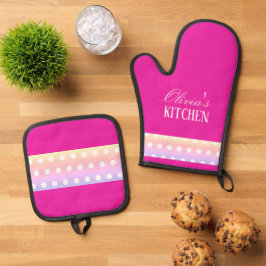 Set De Manoplas Bright Pink and Pola Dots 