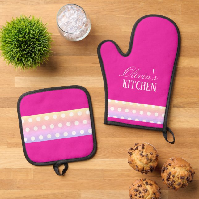 Set De Manoplas Bright Pink and Pola Dots  (De arriba hacia abajo)