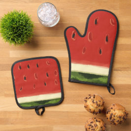 Set De Manoplas Bright Red Watercolor Watermelon