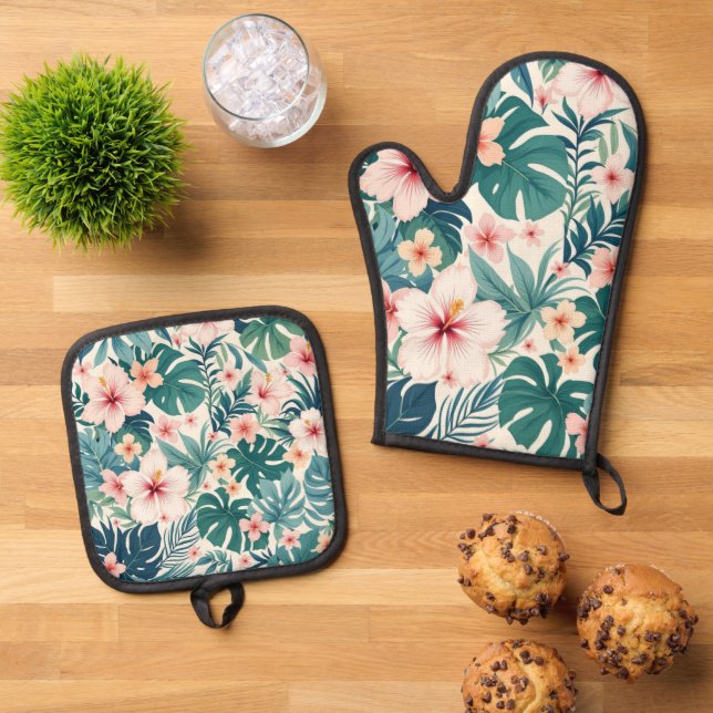 Set De Manoplas Brisa Botánica - Tropical Floral Oven Mitt & Pot (De arriba hacia abajo)