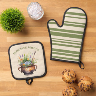 Set De Manoplas Bruja de Cocina Cerveza Hornear Embrujar Cottageco