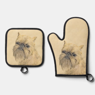 Set De Manoplas Bruselas Griffon Pintura Rough Cute Dog Art