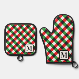 Set De Manoplas Búfalo gris plateado Plaid Gingham Monogramed