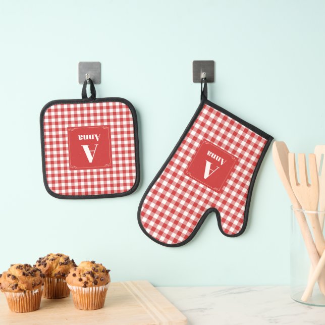 Set De Manoplas Buffalo Plaid personalizado Monogrammed Moderno (Insitu (colgante))
