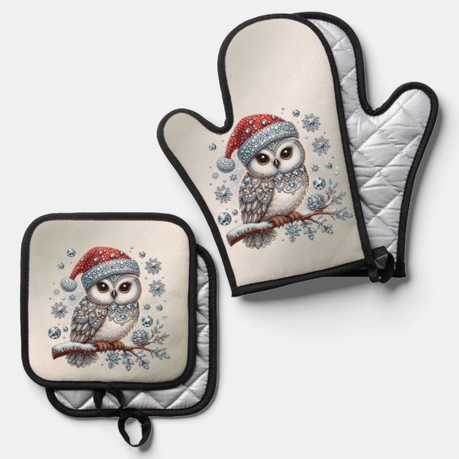 Set De Manoplas Búho de Navidad Fiesta (Anverso/Reverso)