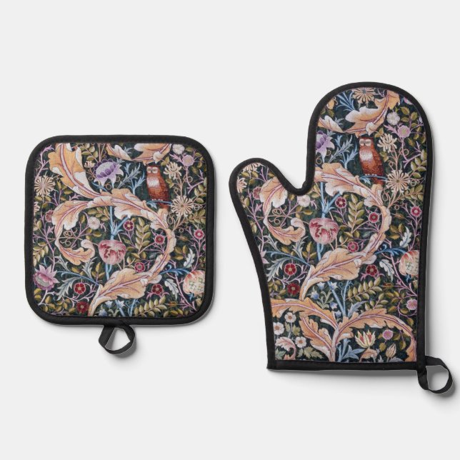 Set De Manoplas Búho y Flores, William Morris (Anverso)