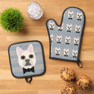 Set De Manoplas Bulldog blanco francés, rayas