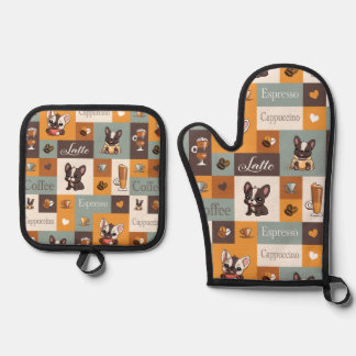 Set De Manoplas Bulldog lindo café amor