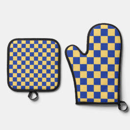 Set De Manoplas Butter yellow and blue checkered board pattern