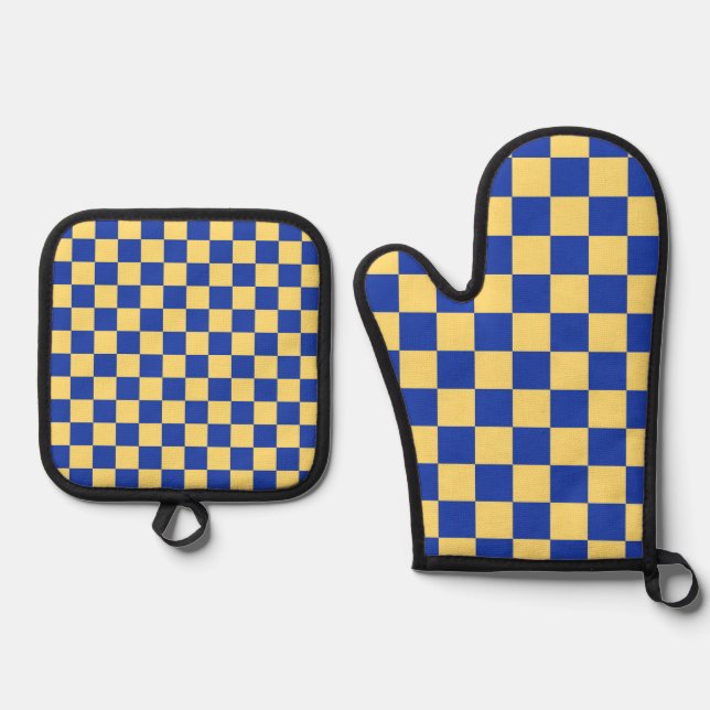 Set De Manoplas Butter yellow and blue checkered board pattern (Anverso)